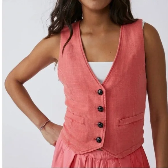 Free People NWT Charley linen blend vest - Picture 3 of 5